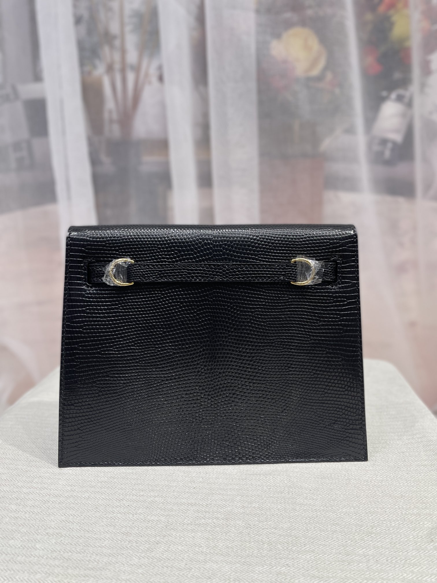 Hermes Kelly Danse Evercolor Bag In Black Lizard Leather